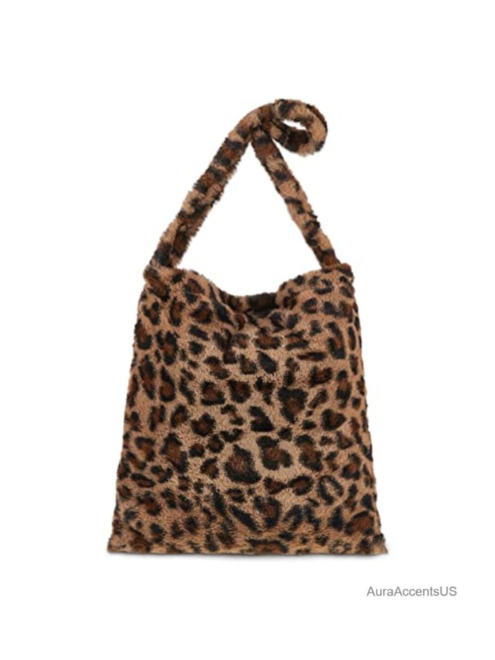 Plush Faux Fur Tote Bag Leopard Print Large Shoulder Bag Winter Purse
